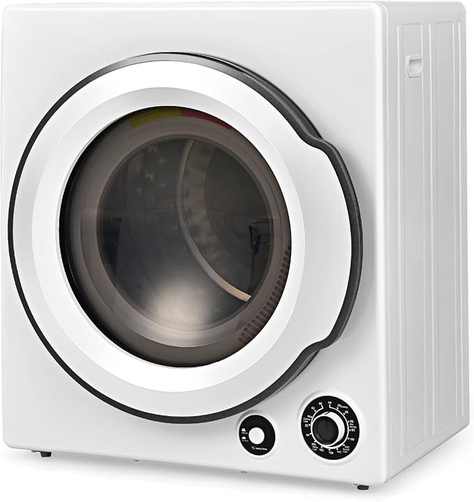 LDAILY Laundry Dryer, Electric Clothes Dryer with Timer, 2 Heating Options, 4 Drying Modes & Cold Air Care Function, Compact Dryer with Stainless Tub, Multi-layer Filtration for Home 1350W, White