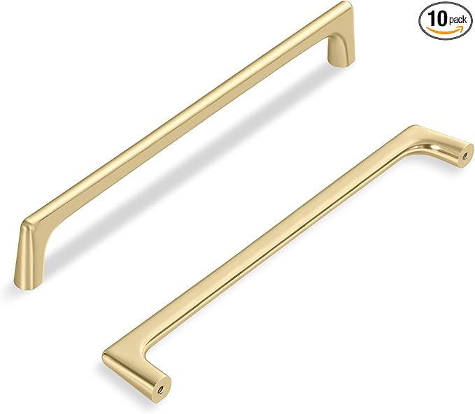 10 Pack 8.8 Inch(224mm) Hole Center Modern Brushed Gold Cabinet Pull Handle Timeless Vanity Drawer Pull Handle Classic Cabinet Hardware for Kitchen Bathroom, Screws Included, B-Gold(8.8x10)