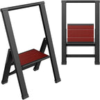 Step Ladder 1 Step Folding, Decorative - Beautiful Mahogany & Black Aluminum, Ultra Slim Profile, Anti Slip Steps, Sturdy-Portable for Home, Office, Kitchen, Photography Use,by SORFEY