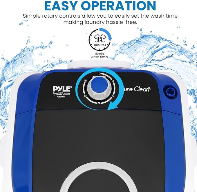 Pyle Upgraded Version Portable Washer - Top Loader Portable Laundry, Mini Washing Machine, Quiet Washer, Rotary Controller, 110V - For Compact Laundry, 4.5 Lbs. Capacity, Translucent Tubs