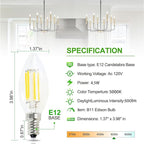 VOLIVO 24 Pack Chandelier LED Bulbs,B11 Candelabra 4.5W, 60 Watt Equivalent, 5000K Clear Glass Filament, E12 Standard Base,Daylight,Classic Edison Fan (Non-dimmable)
