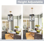 Outdoor Pendant Light Fixtures, Modern 3-Lights Exterior Hanging Lantern Clear Glass Panel, Black Large Outdoor Chandelier for Porch Patio Front Door