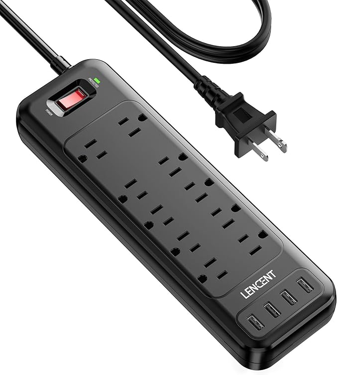 LENCENT 2 Prong Surge Protector Power Strip with USB Ports,Polarized 2 Prong to 3 Prong Outlet Adapter,1700J Surge Protector, 6ft Extension Cord,10 AC Outlets & 4 USB,Non-Grounded Wall Plug Extender