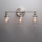 Phansthy 3-Light Wall Sconces Antique Brass Vanity Light, Industrial Wall Lamps with On Off Switch and Clear Glass Lampshade, Vintage Wall Lighting for Bathroom Living Room (Brushed, Bell Shade)