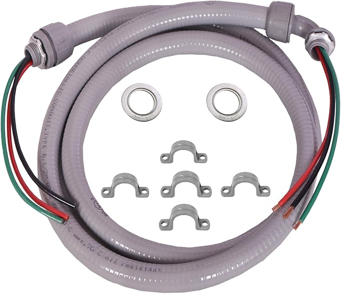 (1/2" Dia * 6 Feet with Wire) Yariwiz Flexible Electrical Conduit Liquid Tight PVC Conduit Kit with 3-Conductor 10 Gauge AWG Wires, Sealtight Seal Flex Liquidtight Wire Outdoor Non Metallic Grey