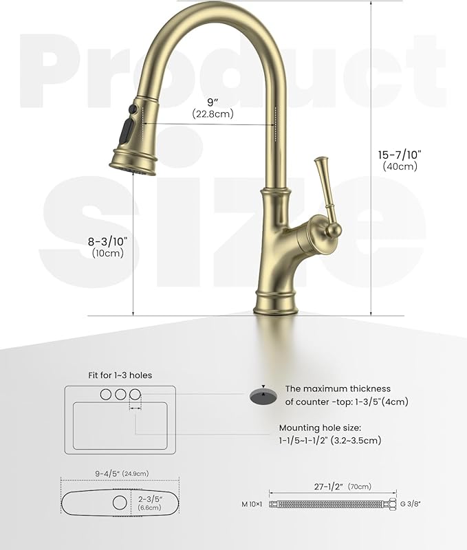 APPASO Gold Kitchen Faucet with Pull Down Sprayer, Antique Single Handle 1 Hole High Arc Pull Out Kitchen Sink Faucets