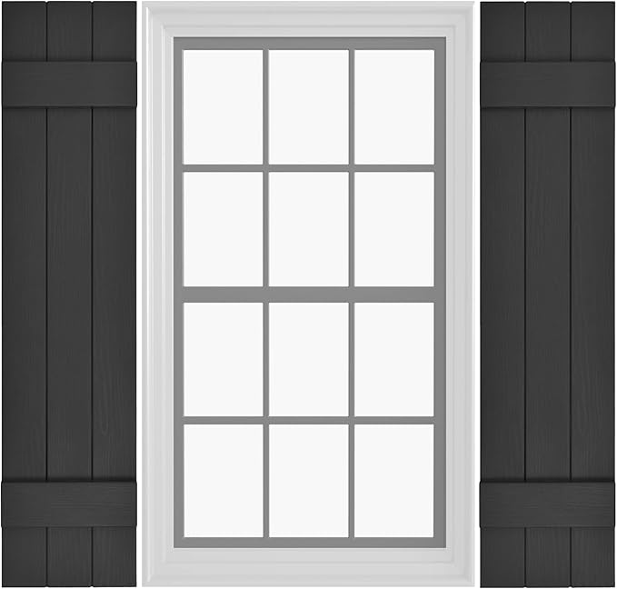 Board & Batten Vinyl Shutters (1 Pair) | 11"x35" (3-Board) - Black Cosmos/Paintable | Exterior Window Shutters | Includes Mounting Hardware | Simple Installation | Made in USA