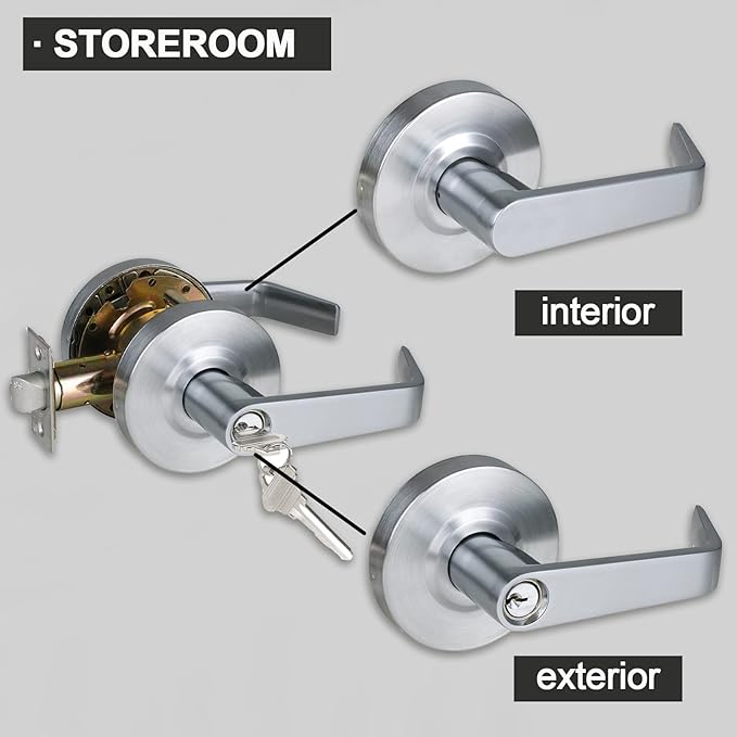 Storeroom Door Handle Heavy Duty Grade 2 Commercial Door Locks, Non-Handed, UL 3 Hour Fire Rated, ADA Compliant, Satin Chrome Finish 26D, 2-3/4''Backset, X-XG-ST-70