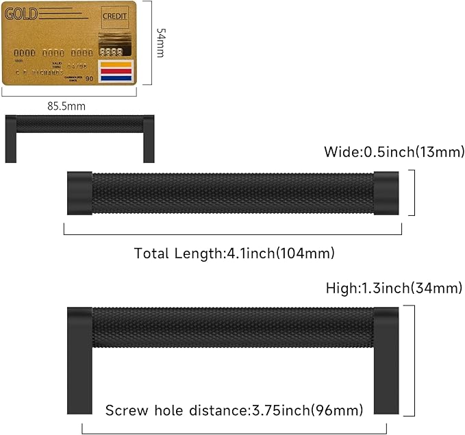 Amerdeco 10 Pack Matte Black Cabinet Pulls 3-3/4 Inch Hole Centers Kitchen Cabinet Handles Hardware Kitchen Handles for Cabinets Handles ZH0064