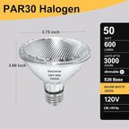 PAR30 Halogen Short Neck 50W 120V 600LM, 6 Pack High Output Halogen PAR30 Dimmable 2800K Warm White, E26 Long Lifespan Short Neck Flood Light Bulb with for Recessed, Tracking Lighting