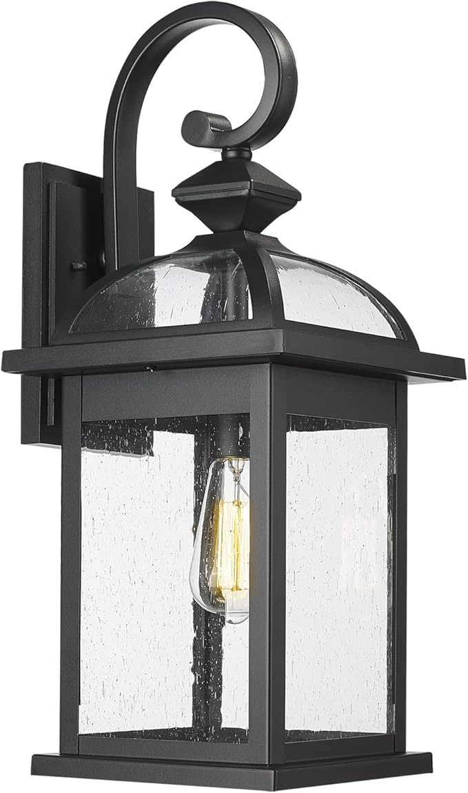 Darkaway Outdoor Lights Fixtures Wall Mount, Large 22inch Outdoor Wall Sconce Lights with Seeded Glass Waterproof Outside Exterior Lights Fixture for House Front Porch Patio （Large, Black）