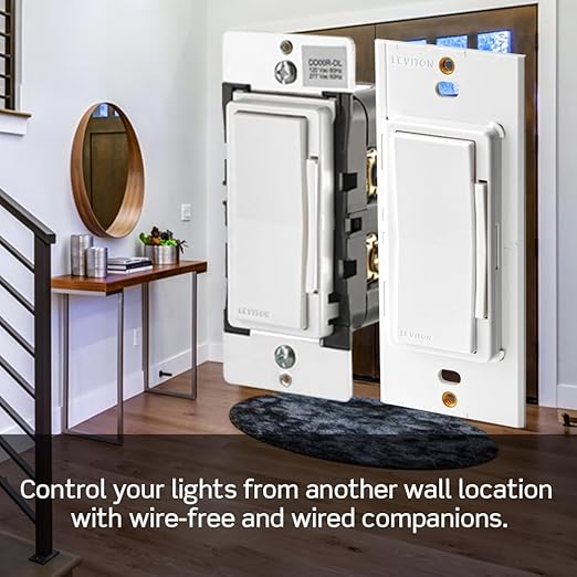 Leviton Decora Smart Dimmer Switch, Wi-Fi 2nd Gen, Neutral Wire Required, Works with Matter, My Leviton, Alexa, Google Assistant, Apple Home/Siri & Wired or Wire-Free 3-Way, D26HD-1RW, White