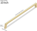 10 Pack 10 Inch(254mm) Hole Center Modern Brushed Gold Cabinet Pull Handle Timeless Vanity Drawer Pull Handle Classic Cabinet Hardware for Kitchen Dresser Bathroom, Screws Included, B-Gold(10x10)