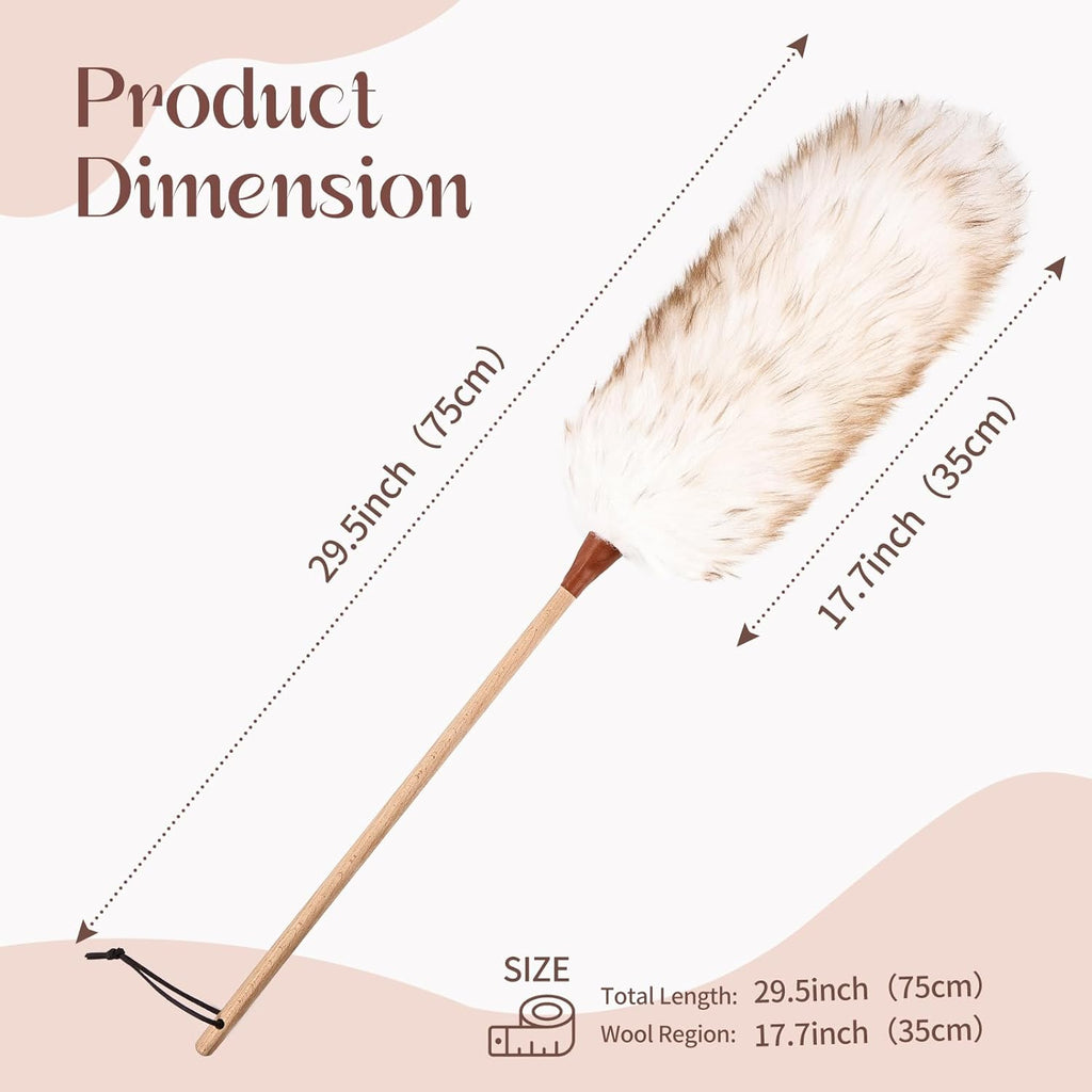 THARAHT Lamb Wool Duster Fluffy Long Handle Reusable for Cleaning Ceiling Fan,Pendant lamp, High Ceiling, Blinds, Furniture Feather Duster