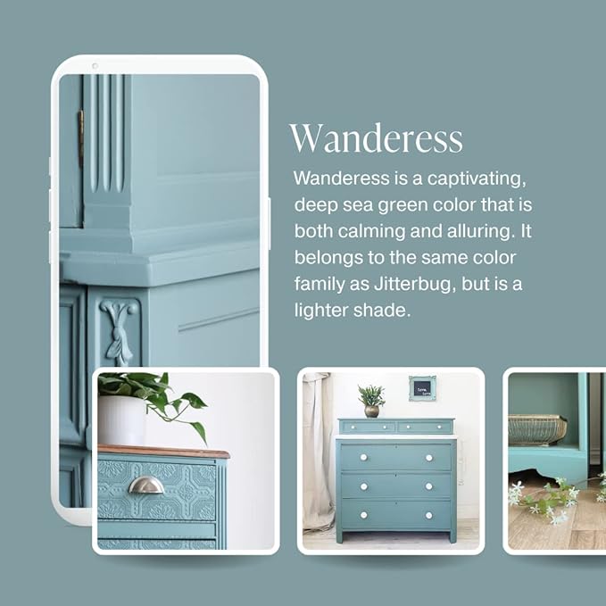 Country Chic All-in-One Chalk Paint for Furniture, Cabinets, Home Decor, Eco-Friendly, Matte Finish, Built-In Primer & Top Coat for Wood, Metal - Wanderess (Teal) - Quart 32 oz (950 ml)