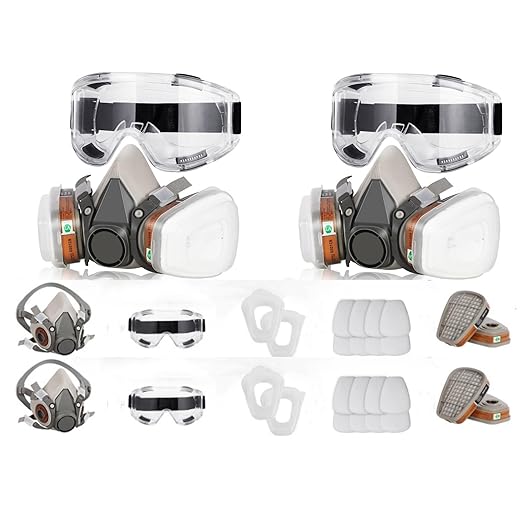 Reusable Respirator Mask with 6001 Filters - 2 Sets Paint Mask Respirators for Chemical,Gas Dust Mask with Goggles for Epoxy Resin Painting Spraying Sanding Welding Woodworking