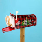 Giwawa Christmas Tree Mailbox Cover - Magnetic Red Black Buffalo Plaid - Large Winter Snowflakes - Oversized 25.5 x 21 - Happy New Year Post Letter Box Wrap