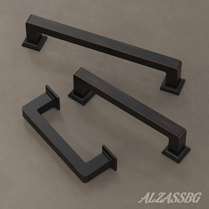 Alzassbg 6 Pack Oil Rubbed Bronze Cabinet Pulls, 15 Inch(381mm) Hole Centers Cabinet Handles Square Kitchen Hardware for Cabinets AL3046ORB