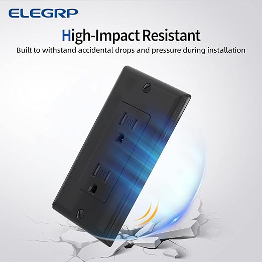 ELEGRP Decorator Wall Receptacle Outlet, Tamper Resistant 15 Amp Standard Electrical Wall Outlet, Residential Grade, Self-grounding, 125V, Wall Plate Included, UL Listed, Glossy Black, 20 Pack