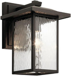 Kichler Capanna 13.25" Outdoor Wall Light in Olde Bronze®, 1-Light Exterior Wall Sconce Porch Light with Clear Water Glass, (13.25" H x 8.5" W), 49925OZ