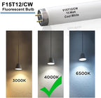 F15T12-CW T12 15 Watt 18 Inch Fluorescent Light Bulb,F15T12-CW 15 Watt Cool White,4100K,T12 Linear Fluorescent Lamp,Medium Bi-Pin G13 Base,850 Lumens(4Pack)