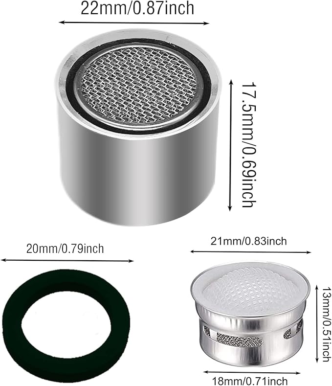 4 Piece Kitchen and Bathroom Faucet Aerators, 2 Pcs Aerator Filter Replacement Parts with Brass Housing 55/64" 22mm Female Bathroom Aerator Faucet Filter with Washer for Kitchen and Bathroom