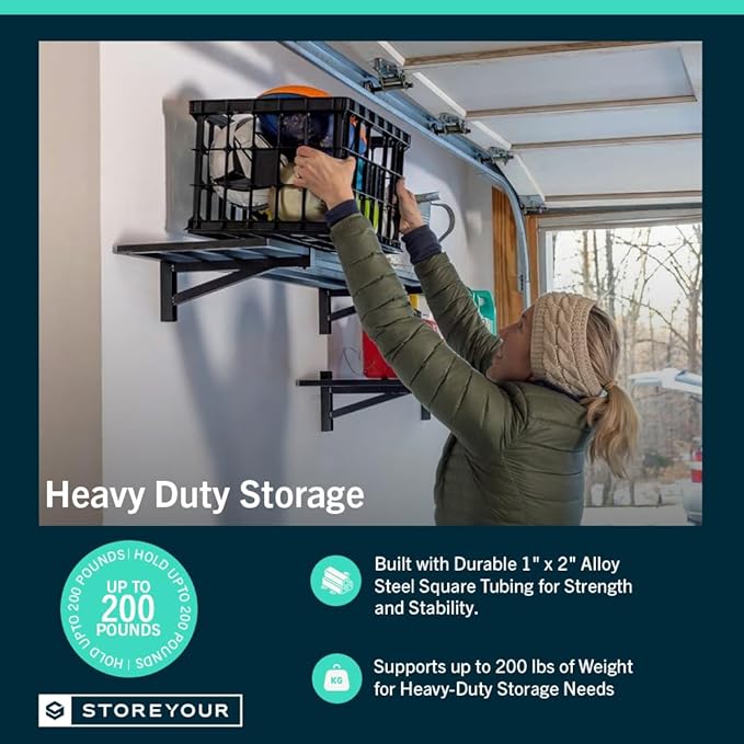 StoreYourBoard 2-Pack Heavy Duty Wall Shelves 1ft x 2ft – Wall-Mounted Garage Storage Shelving and Organization for Sheds, Closets, or Utility Rooms – Holds 200 lbs - Black