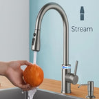 Smart Kitchen Faucet, 3 Modes Pull Down Sprayer, Touch On Sensor Activated, LED Temperature Control, 360-Degree Rotation, 1 or 3 Hole Deck Plate. 10-Year Warranty. (KW-70SN, Brushed Nickel)