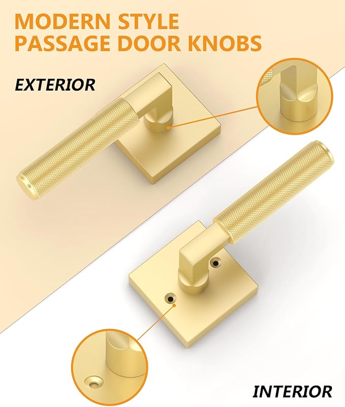 Asidrama 4 Pack Gold Passage Door Handles, Door Lever with Door Knobs Indoor for Bedroom or Bathroom, Heavy Duty Door Handles Interior with Locks for Left Right Sided Doors