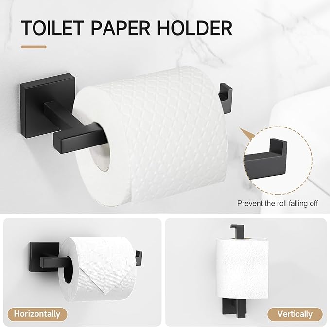 TQKAG 5-Piece Matte Black Bathroom Hardware Set Classic Wall Mounted Bathroom Accessories Set SUS304 Stainless Steel Towel Bar Sets 23.6" Towel Rack for Bathroom Towel Holder Set,Black