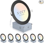 6 Pack Recessed Lighting 6 Inch with Junction Box, 5CCT 6 Inch Black LED Recessed Lights Dimmable 2700K/3000K/4000K/5000K/6000K, 15W1200lm Ultra Thin Recessed Lighting - ETL and Energy Star Certified