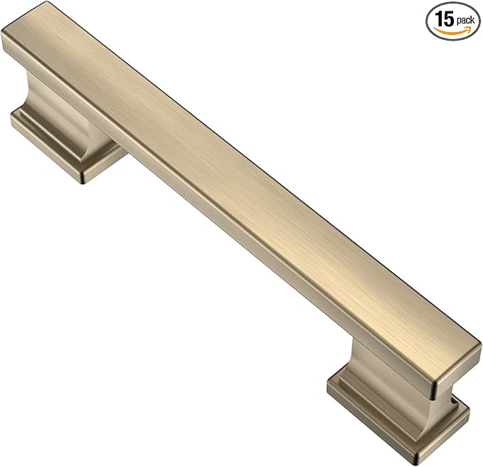 Alzassbg 15 Pack Brushed Antique Brass Cabinet Pulls, 3-3/4 Inch(96mm) Hole Centers Kitchen Cabinet Handles for Cabinets and Drawers AL3061AB