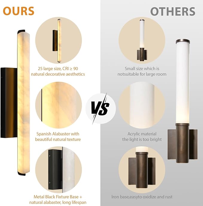 Alabaster Wall Sconces, 25in Black Alabaster Sconce, Modern Spanish Natural Marble Sconces Lights, Rectangle Sconces for Bathroom Vanity Bedroom Living Room Staircases Hallway