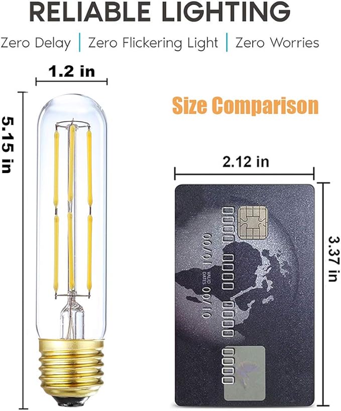 E26 Led Bulb 60 Watt Dimmable Edison Led Tube Bulbs 5000k Cool White Incandescent Tubular Light Bulb 6W Equivalent Clear Glass E26 Base Lamp Bulb for Display Cabinet Showcase Piano,6 Pack