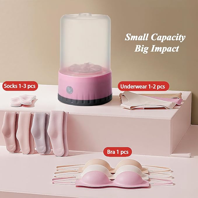 Underwear Washing Machine, BPA-free Portable Mini Washer for Socks, Baby Clothes, Cordless Small Laundry Cup for Travel, Dorm, Apartment, RV, Camp, Kids (Baby Pink)