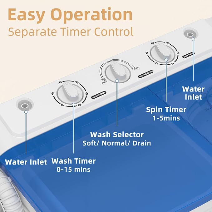 Zynkez Portable Washing Machine, 20Lbs Compact Twin Tub Laundry Washer with Built-in Drain Pump, Semi-Automatic 12Lbs Washer and 8Lbs Spinner Combo for Apartments, Dorms, RVs