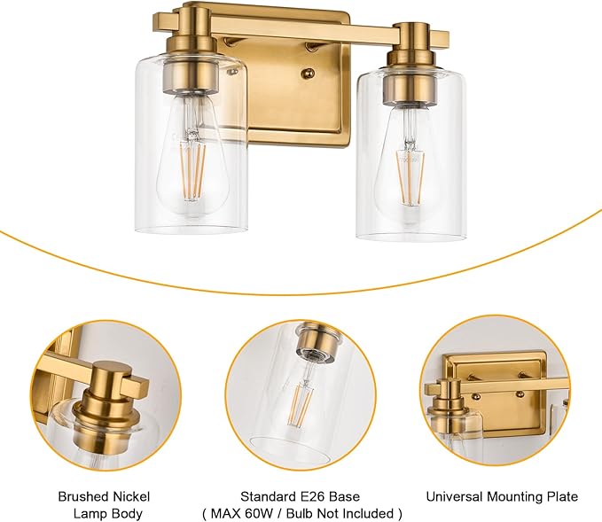 2 Lights Bathroom Lighting Fixtures Over Mirror Gold Bathroom Vanity Light Fixture Farmhouse Vanity Light Vintage for Bedroom Living Room Hallway