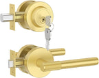 Asidrama Premium Brushed Gold Zinc-Alloy Front Door Lock Set: Double Cylinder Deadbolt, Heavy Duty Security Handleset for Left/Right Exterior Doors, Universal Entry Locks (1 Pack)