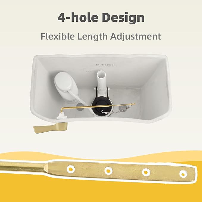 iFealClear Polished Gold Universal Metal Toilet Tank Flush Lever Replacement for Front Mount Toilet Tank with 2 Pieces Stainless Steel Flapper Chains, Easy Install, Solid Brass
