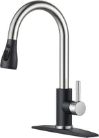 FORIOUS Kitchen Faucets with Pull Down Sprayer, High Arc Single Handle Classic Stainless Steel Sink Faucet 1 or 3 Hole, Suitable for Farmhouse Camper Laundry Rv Bar, Black Brushed