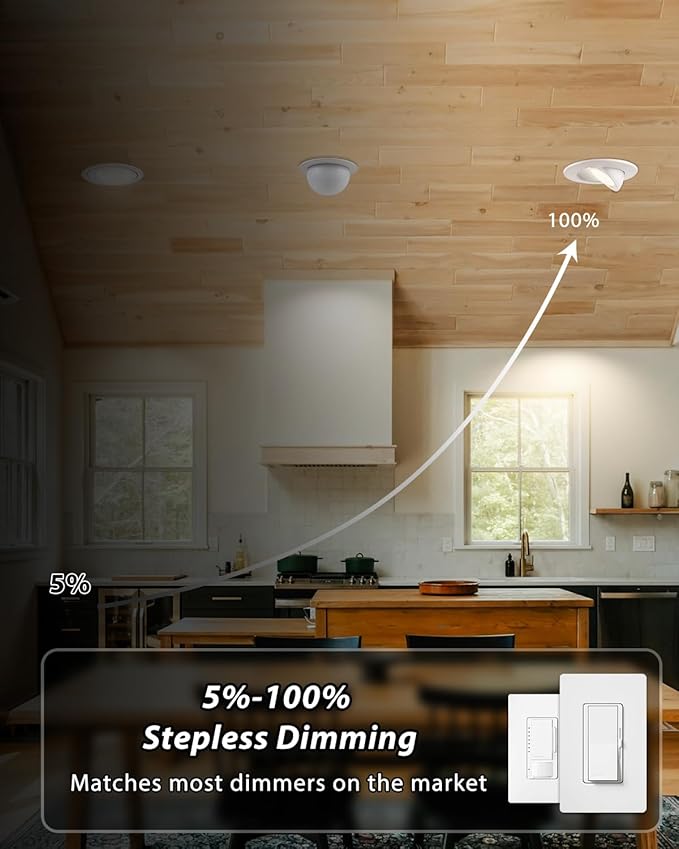 Adetu Led Recessed Lighting 6 inch, 360°+90° Adjustable Directional Gimbal 6 inch Led Recessed Light, 2700K-5000K 5CCT Dimmable Retrofit Eyeball Can Recessed Lights with Jbox, ET (White, 6 Pack)