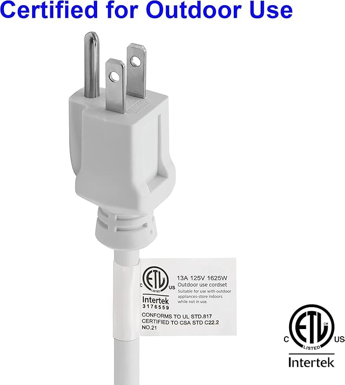 Clear Power 16 Gauge 3Prong Cords (16/3-3 Prong Grounded Plug, White, 9 ft)