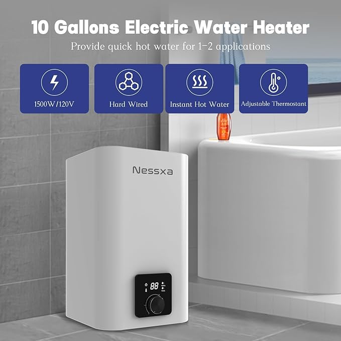 8 Gallon Electric Mini Tank Water Heater, 110V 1500W Point of Use On Demand Under Sink Instant Hot Water Heater for Home Kichen Bathroom