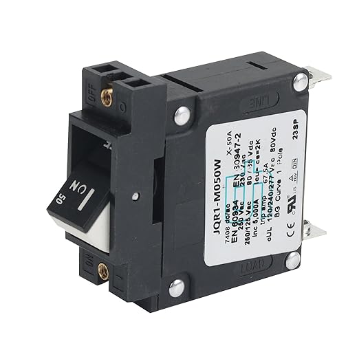 GLOSO Single Pole Miniature Circuit Breaker Manual Reset Switch Yachts Campers Caravans Control Panel M4 Screw Black Rocker 50A J1P