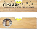 Christmas Gifts for Stepped Up Dad, Best Stepdad Bonus Dad Gifts Ideas, Funny Fathers Day Birthday Valentines Gift for Father Papa Wooden Spirit Level A5