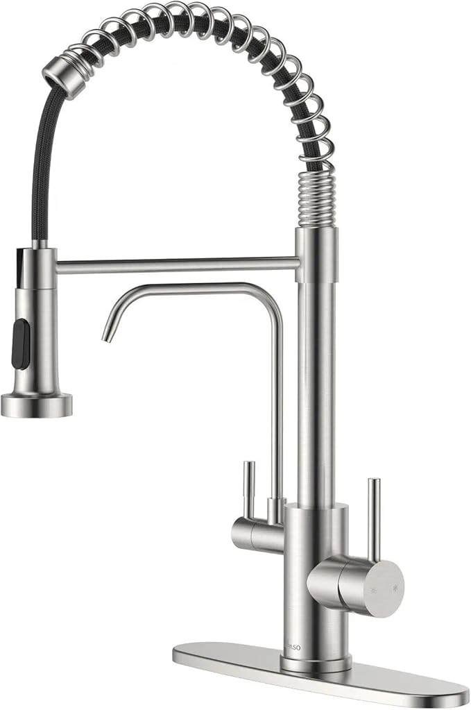 APPASO Kitchen Faucet with Drinking Water Faucet, 3 in 1 Pull Down Faucet with Purfied Water Faucet, 20 Inches High Arc Kitchen Water Filter Faucet, Brushed Nickel (Without Filtration Device)