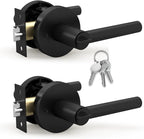 Mega Handles Ronn Entrance Entry Lever Door Handle Heavy Duty Round Locking Lever Set for Left or Right-Handed Doors, Interior/Exterior Door Levers - Matte Black (2 Pack) Keyed Alike