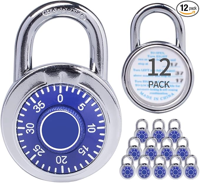 Combination Padlocks with Metal Body, Indoor Use for Gym Lockers & School Locker, ‌Blue, 12-Pack
