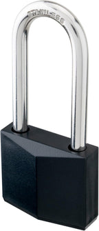 4-Pack Keyed Alike Locks, Black Covered Brass Keyed Padlock with Stainless Steel Long Shackle, 1-9/16 Inch Lock Body, Rustproof Locks for Gate Fence Hasp Cabinet Toolbox Gym or School Locker