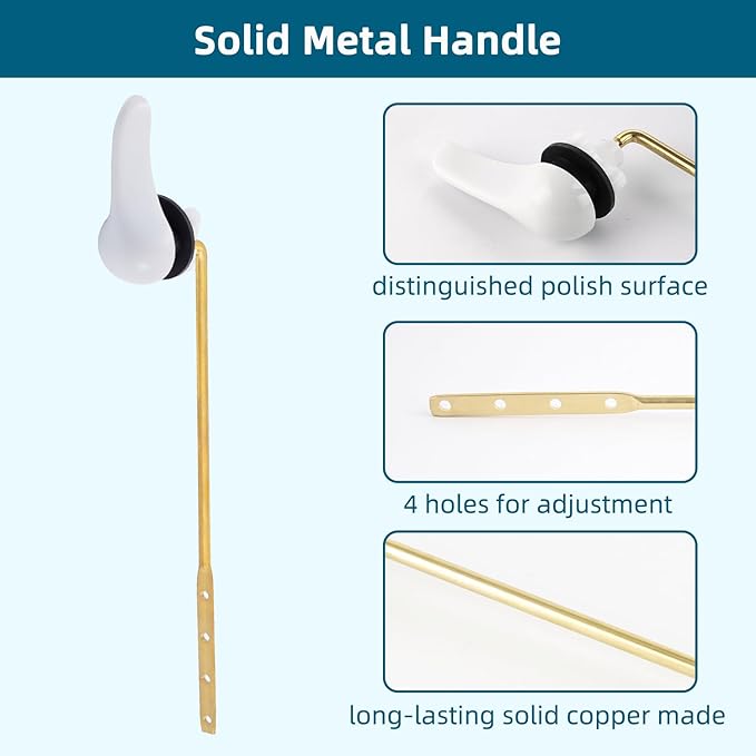 Hygie Rinse 2PCS Universal Metal Toilet Handle Replacement Kit Front Mount Toilet Lever Compatible with TOTO/Glacier Bay/Gerber, Toilet Flush Handle with Flapper Chain, White